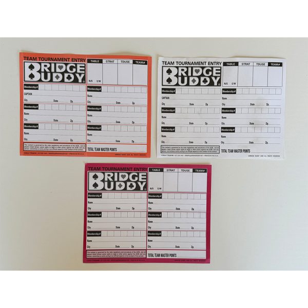 Team Tournament Entry Forms - Pack of 500