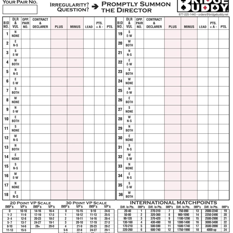 Double Sided Score Sheet - Pack of 500
