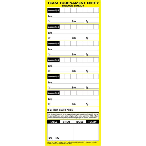 Team Tournament Entry Forms | Slimline - Pack of 500 - Image 3