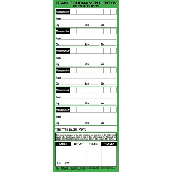 Team Tournament Entry Forms | Slimline - Pack of 500 - Image 5