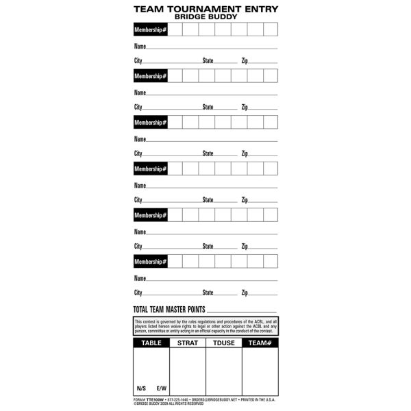 Team Tournament Entry Forms | Slimline - Pack of 500 - Image 2