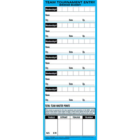 Team Tournament Entry Forms | Slimline - Pack of 500